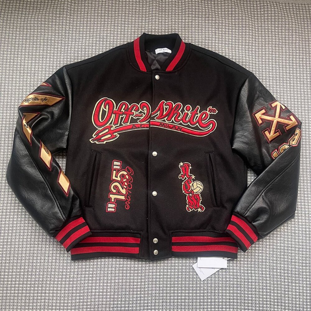 Off-White x A.C. Milan Logo-Appliquéd Varsity Jacket